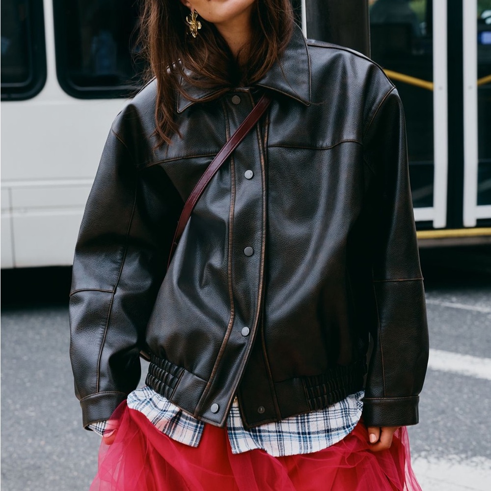 OVERSIZED WASHED FAUX LEATHER JACKET